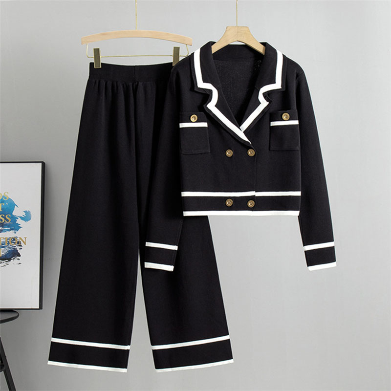 Elegant Two-Piece Women’s Contrast-Trim Suit Set