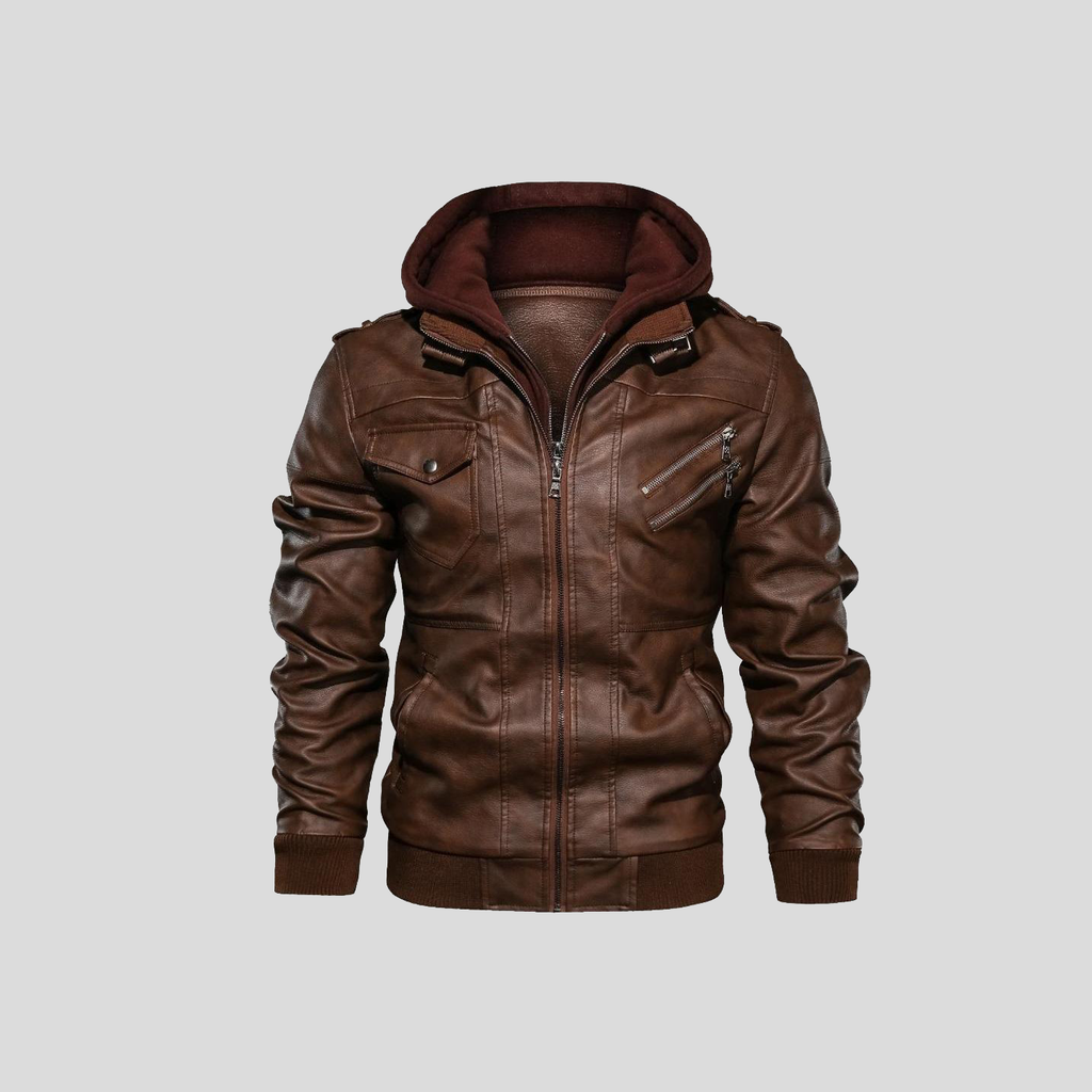 Men’s Hooded Faux Leather Jacket - CristianLavian