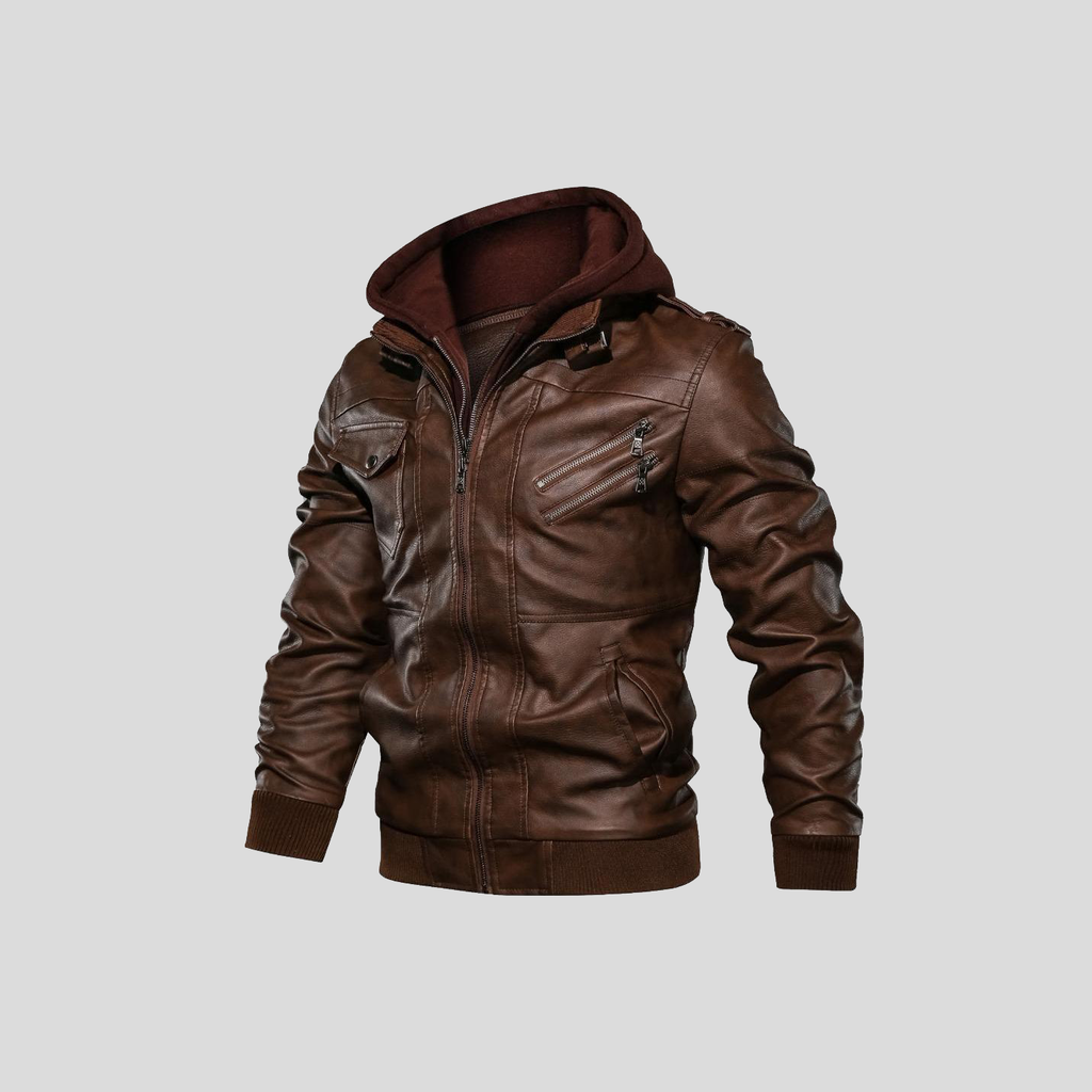Men’s Hooded Faux Leather Jacket - CristianLavian