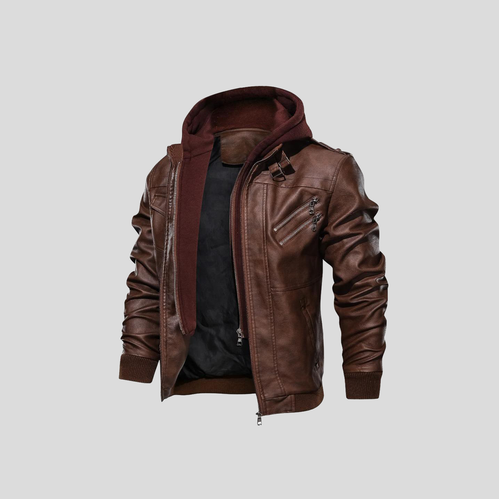Men’s Hooded Faux Leather Jacket - CristianLavian