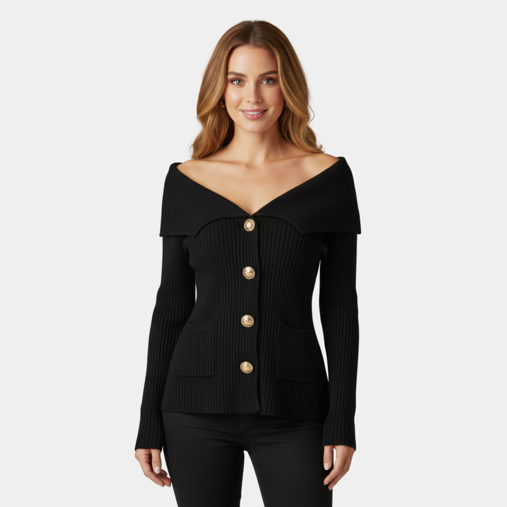 Elegant Off-Shoulder Ribbed Knit Blazer - CristianLavian