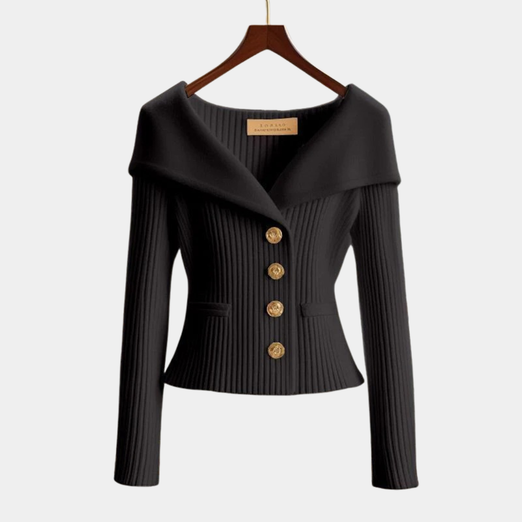 Elegant Off-Shoulder Ribbed Knit Blazer - CristianLavian