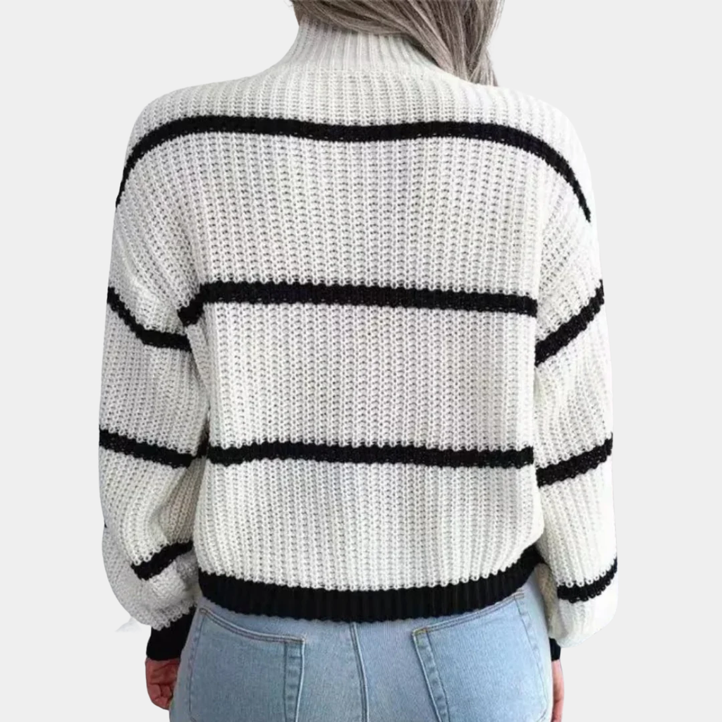 Classic Black & White Stripe Mock-Neck Sweater - CristianLavian