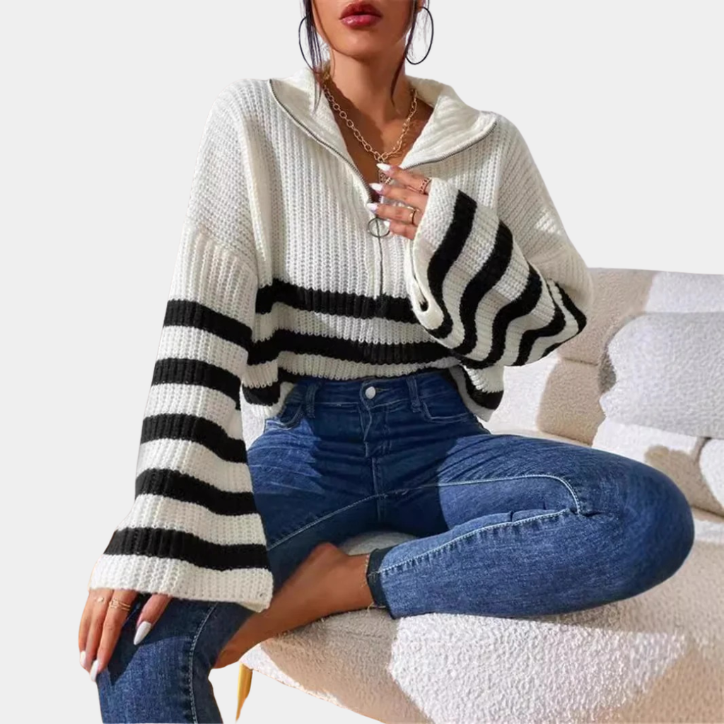 Women’s Contrast Stripe Zip-Up Knit Sweater - CristianLavian