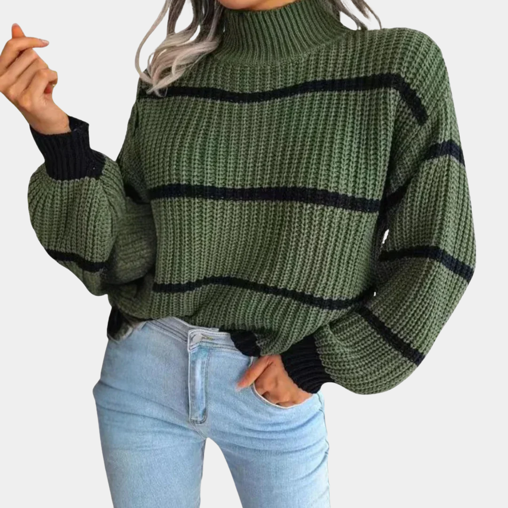 Classic Black & White Stripe Mock-Neck Sweater - CristianLavian