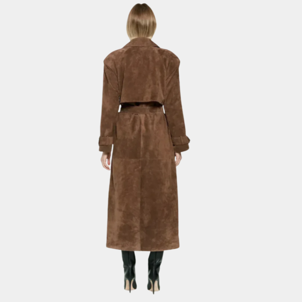 Suede Double-Breasted Long Trench Coat - CristianLavian