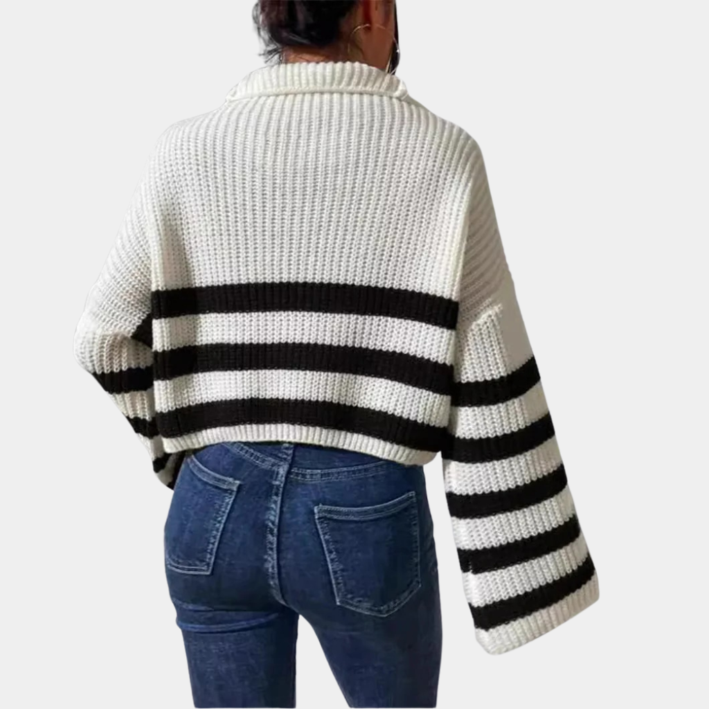 Women’s Contrast Stripe Zip-Up Knit Sweater - CristianLavian