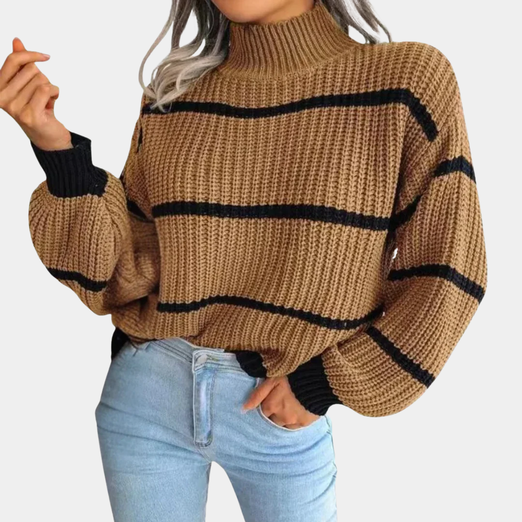 Classic Black & White Stripe Mock-Neck Sweater - CristianLavian