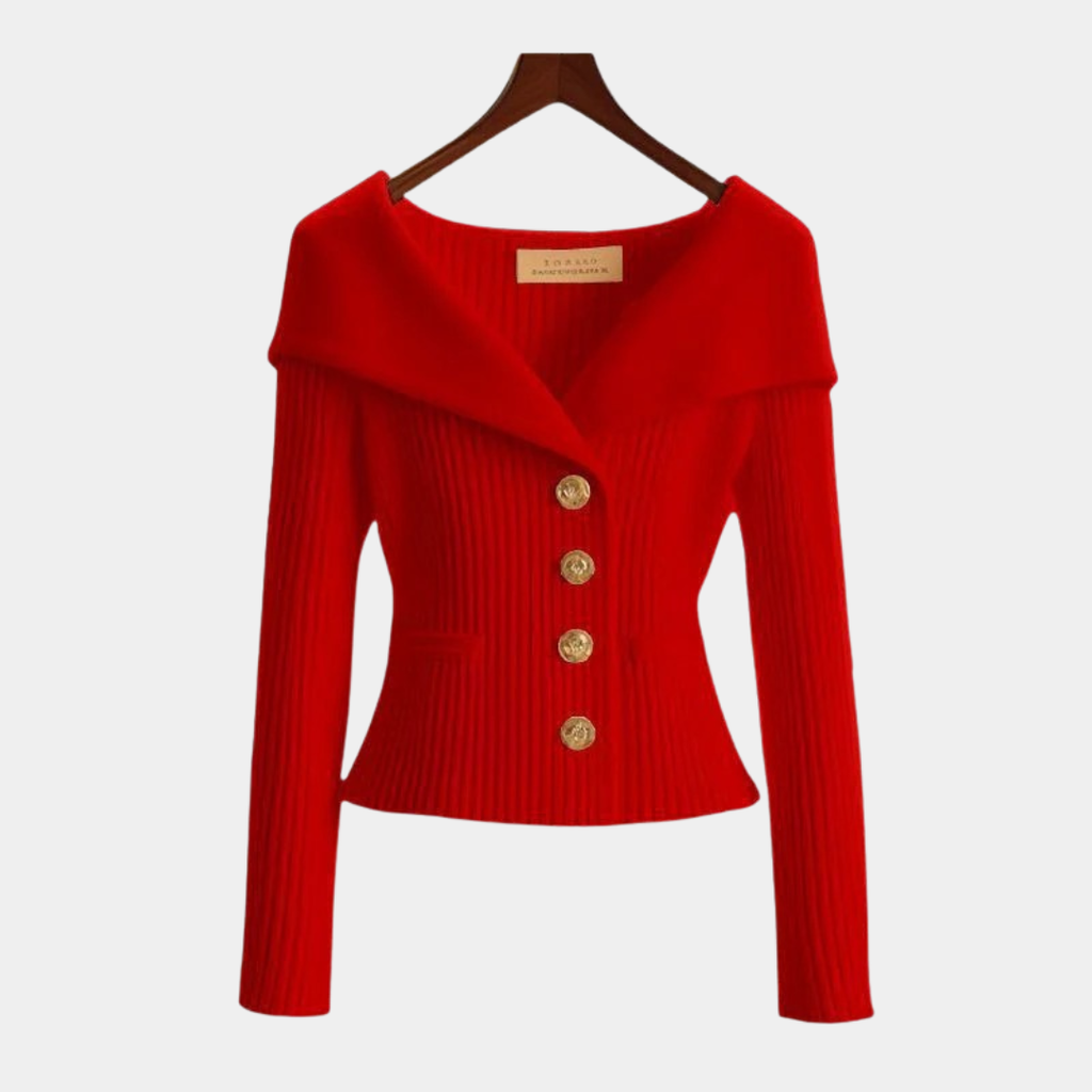 Elegant Off-Shoulder Ribbed Knit Blazer - CristianLavian