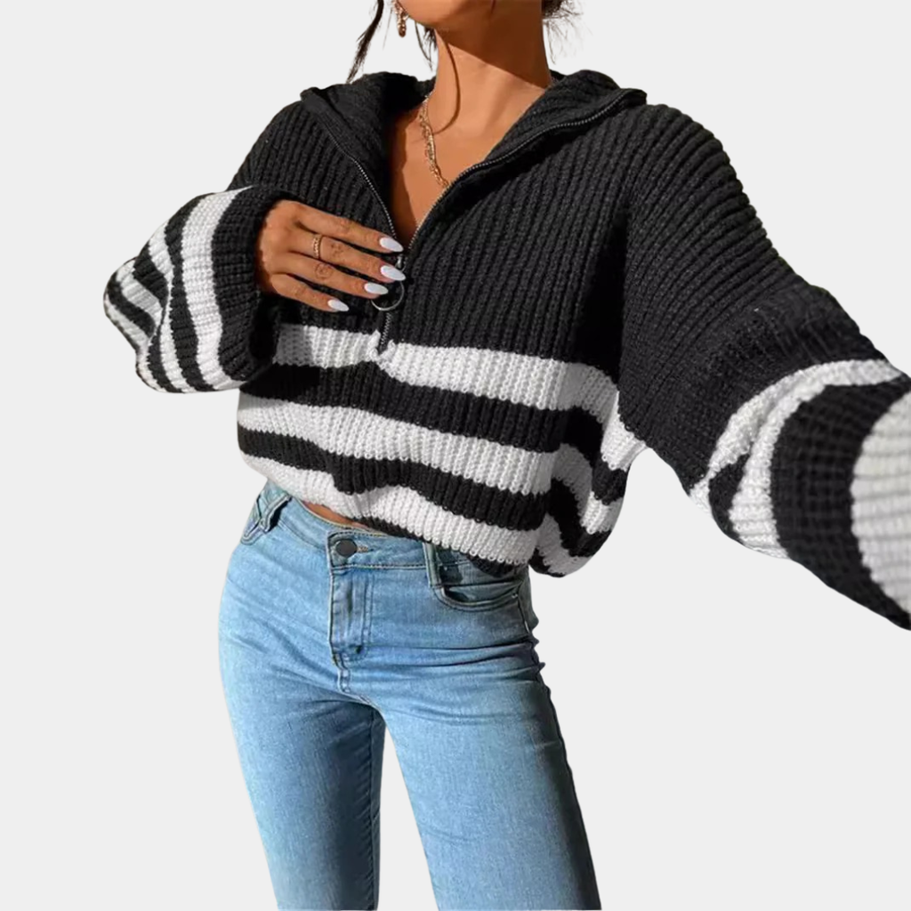 Women’s Contrast Stripe Zip-Up Knit Sweater - CristianLavian