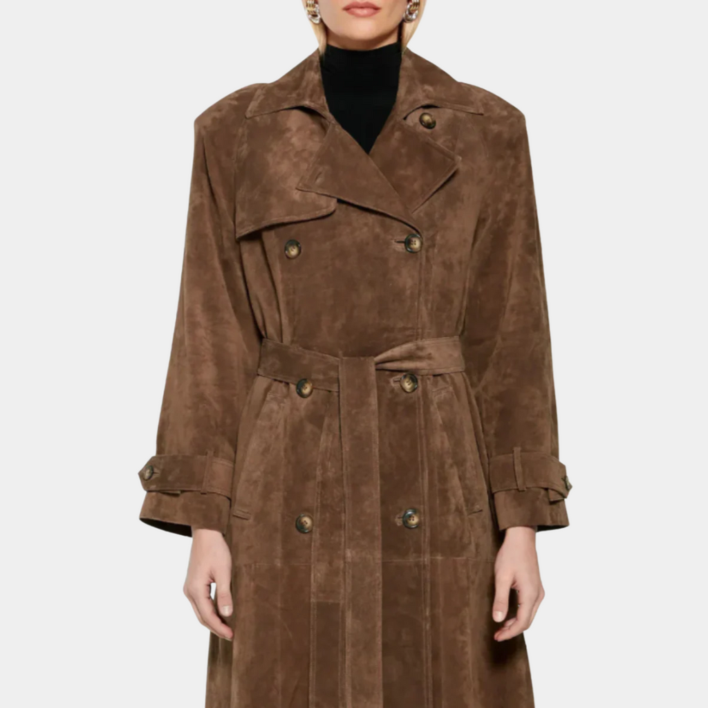 Suede Double-Breasted Long Trench Coat - CristianLavian