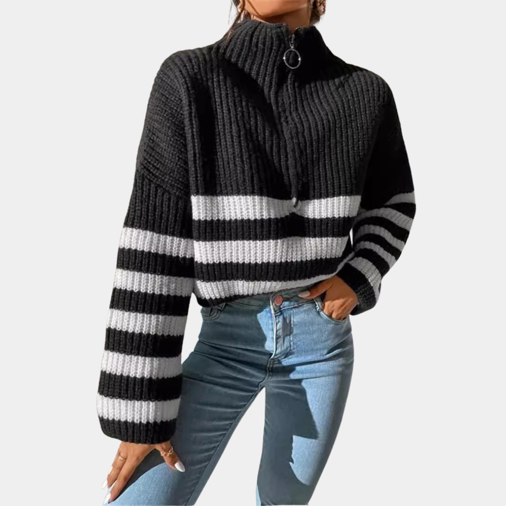 Women’s Contrast Stripe Zip-Up Knit Sweater - CristianLavian