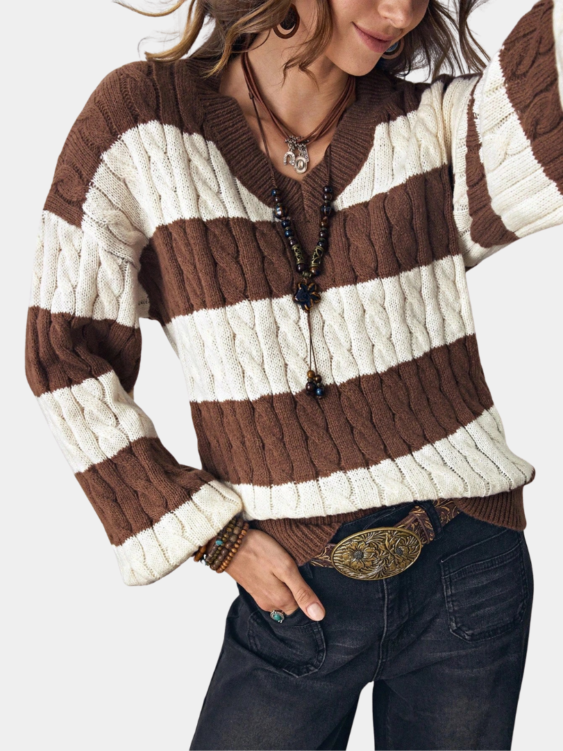 Classic Cable-Knit Striped Sweater - CristianLavian