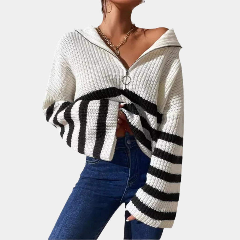 Women’s Contrast Stripe Zip-Up Knit Sweater - CristianLavian