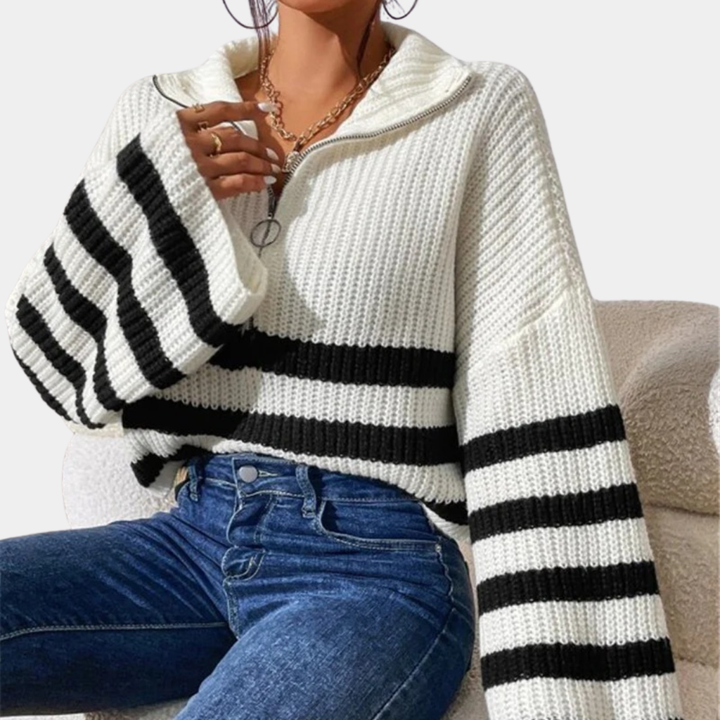 Women’s Contrast Stripe Zip-Up Knit Sweater - CristianLavian