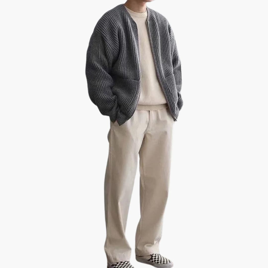 Men’s Minimalist Zip-Up Ribbed Cardigan - CristianLavian