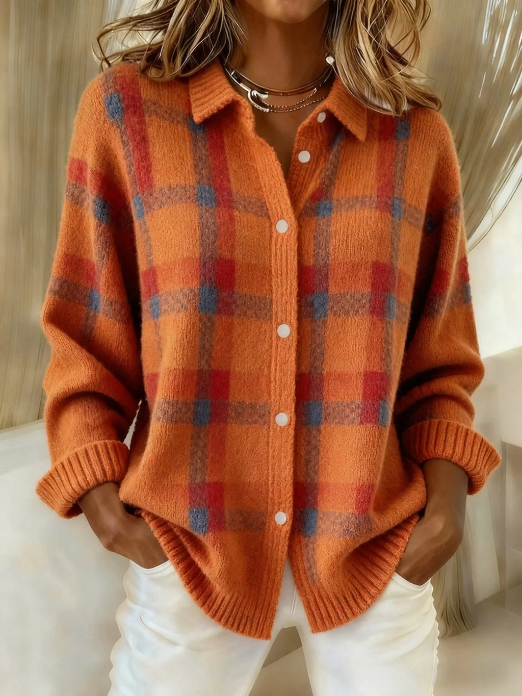 Women’s Soft Plaid Button-Up Knit Shacket - CristianLavian