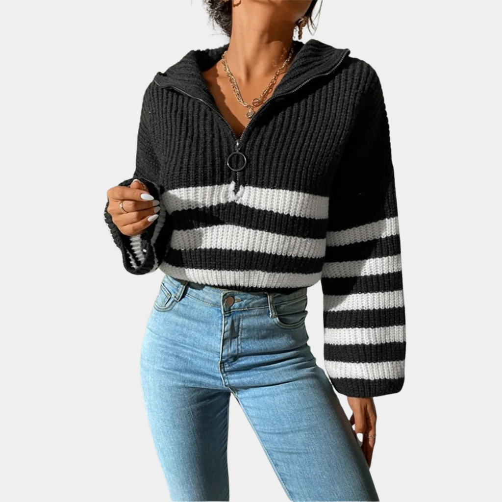 Women’s Contrast Stripe Zip-Up Knit Sweater - CristianLavian