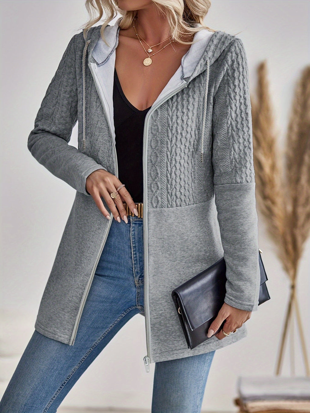Women’s Textured Zip-Up Hooded Jacket - CristianLavian
