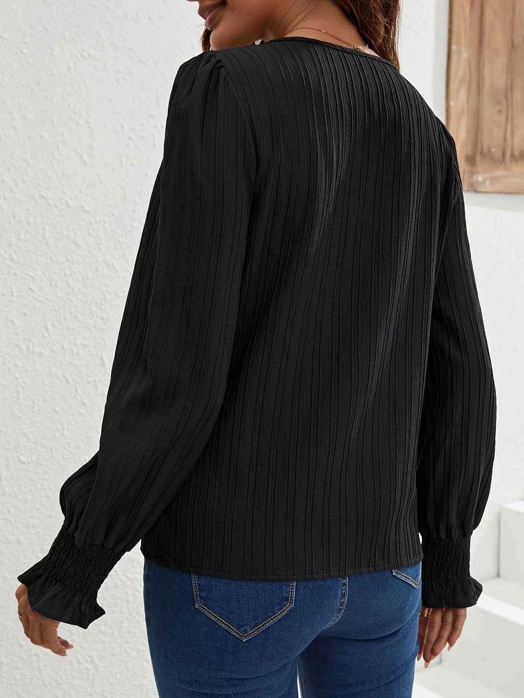 Black Pleated V-Neck Blouse - CristianLavian
