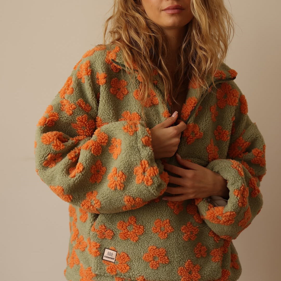 BlossomFleece Retro Flower Quarter-Zip
