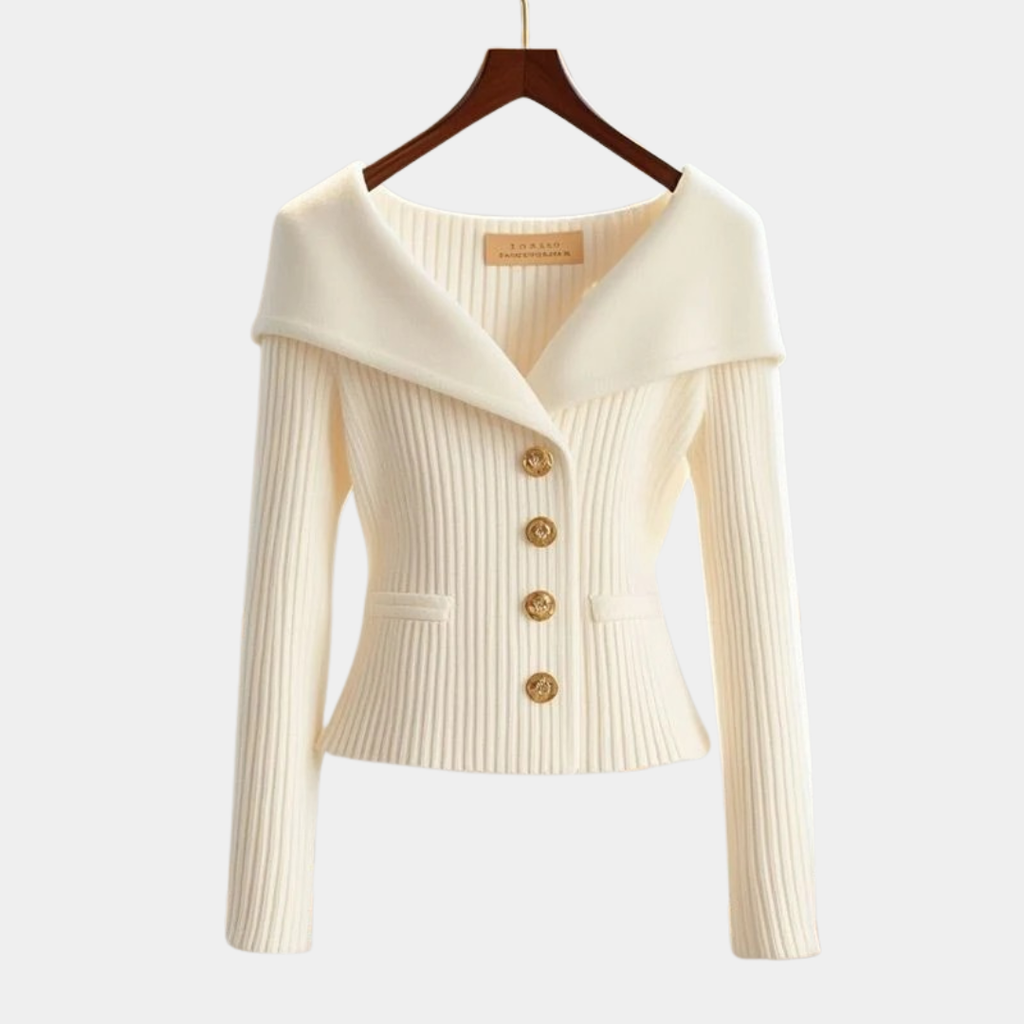 Elegant Off-Shoulder Ribbed Knit Blazer - CristianLavian
