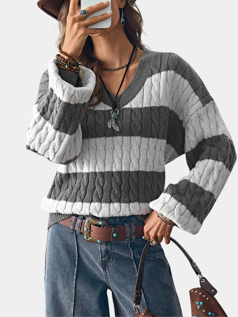 Classic Cable-Knit Striped Sweater - CristianLavian