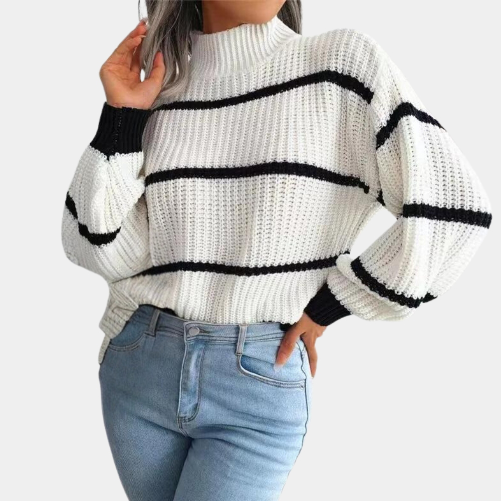 Classic Black & White Stripe Mock-Neck Sweater - CristianLavian