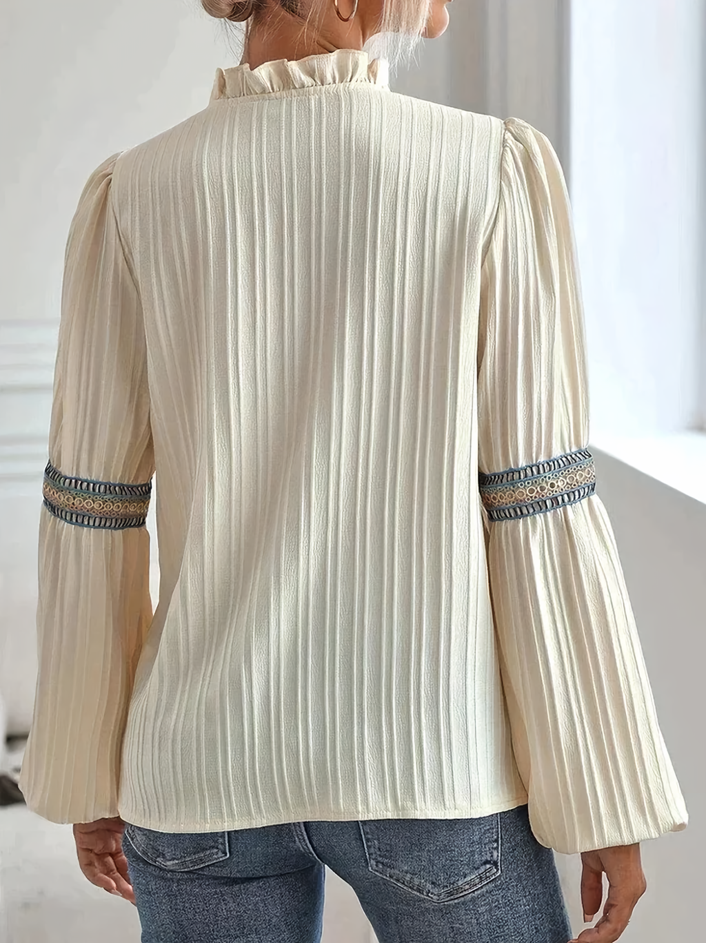 Embroidered Panel Long-Sleeve Blouse - CristianLavian