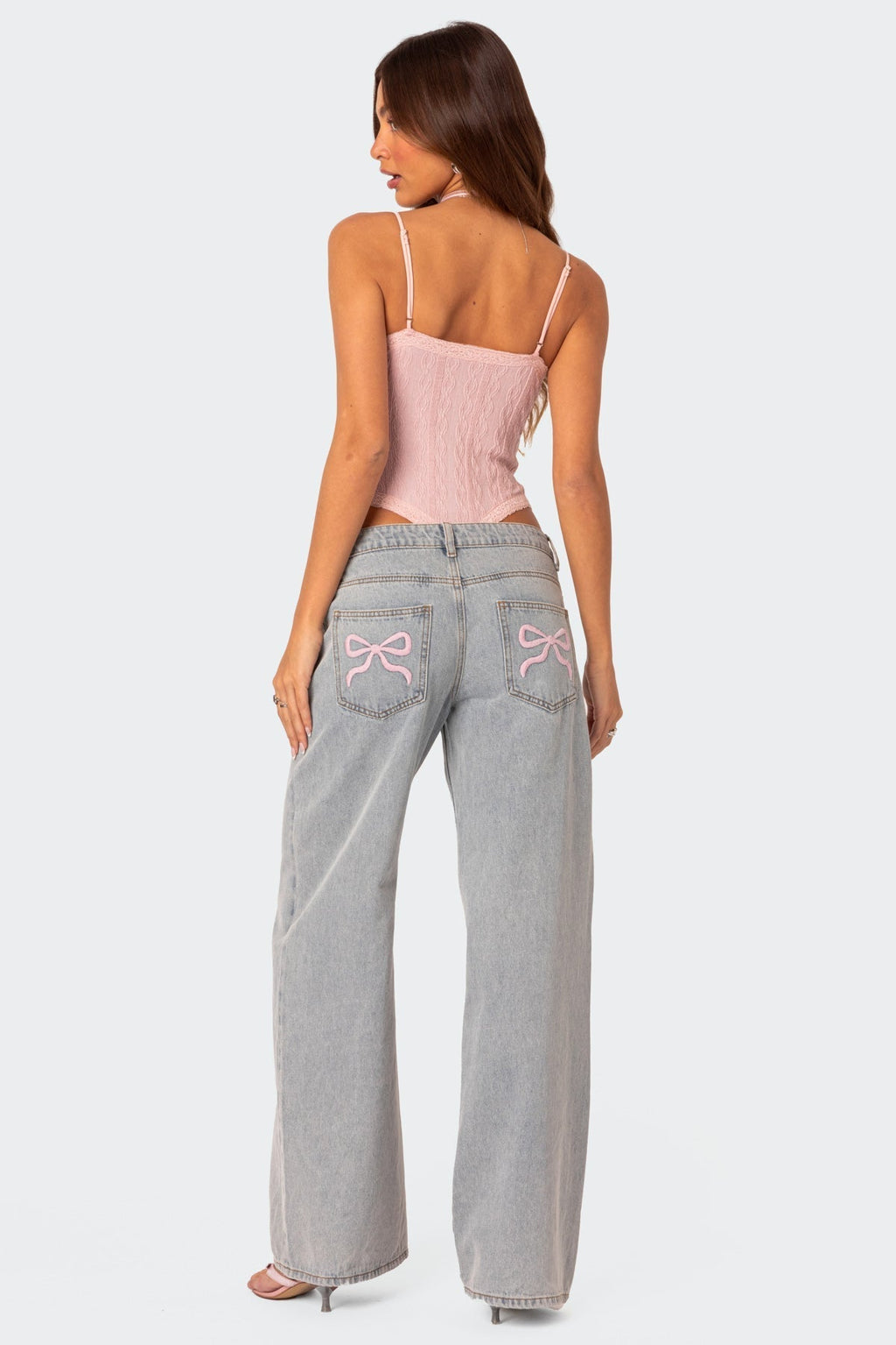 Wide-Leg Denim with Back Bow Embroidery - CristianLavian