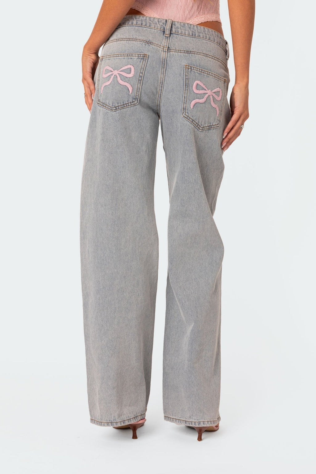 Wide-Leg Denim with Back Bow Embroidery - CristianLavian