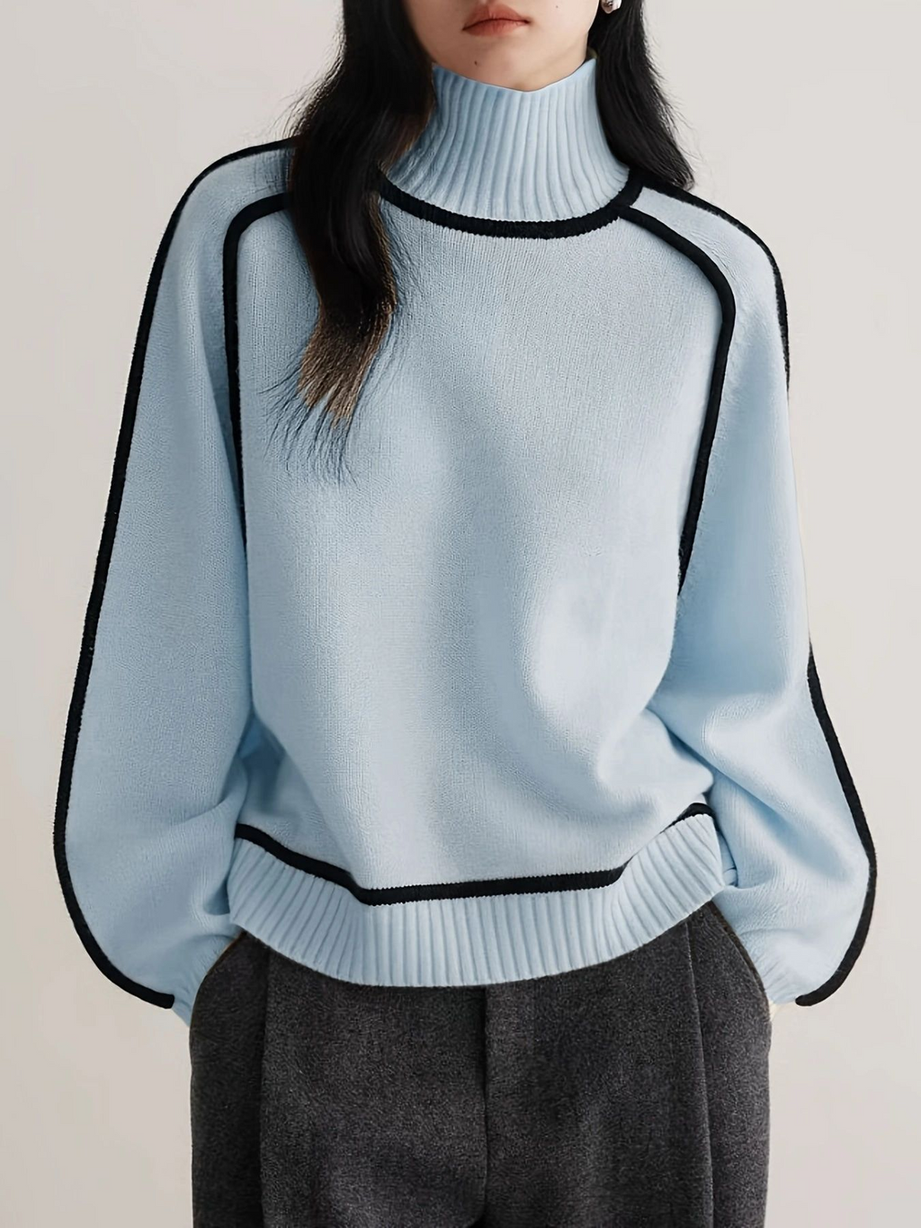 Cozy Contrast-Trim Turtleneck Sweater - CristianLavian