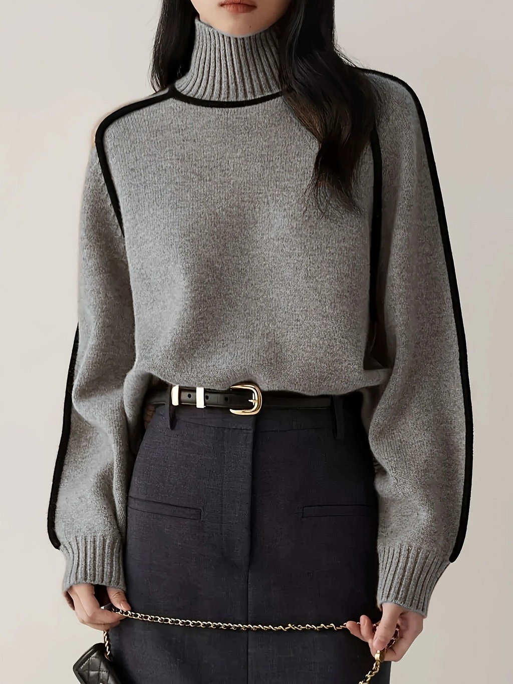 Cozy Contrast-Trim Turtleneck Sweater - CristianLavian