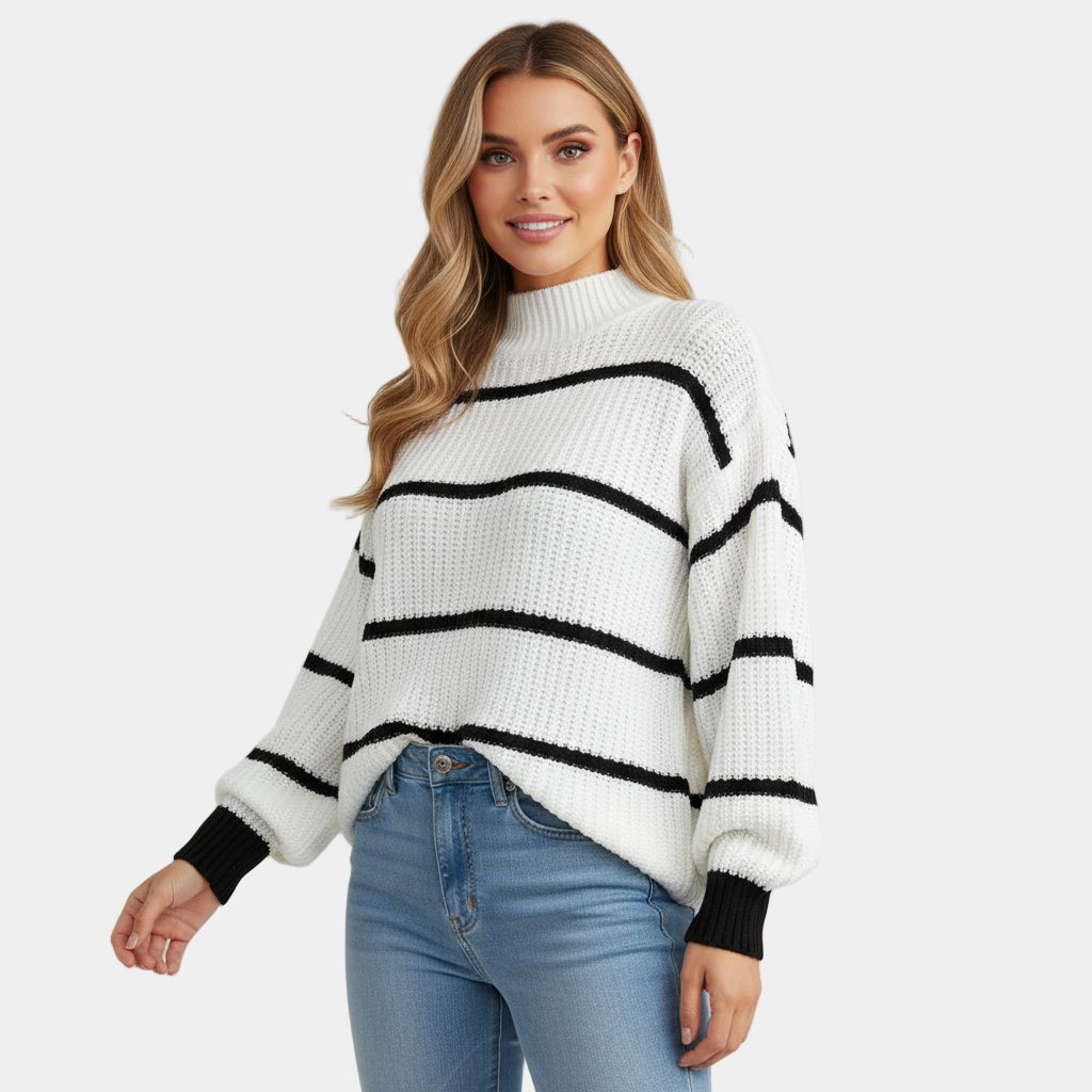 Classic Black & White Stripe Mock-Neck Sweater - CristianLavian
