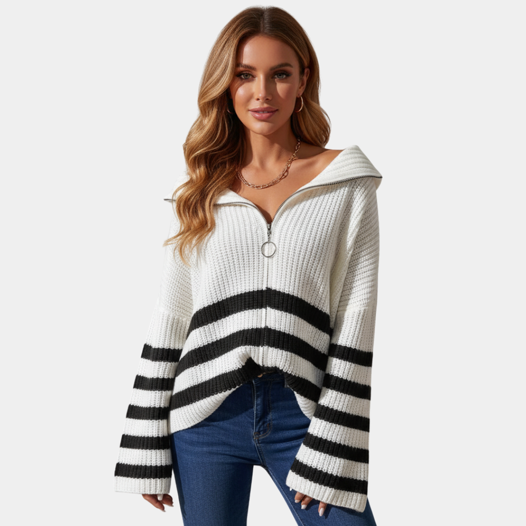 Women’s Contrast Stripe Zip-Up Knit Sweater - CristianLavian