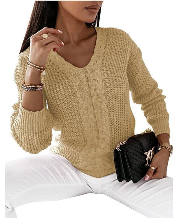 Women’s Cable-Knit V-Neck Sweater - CristianLavian