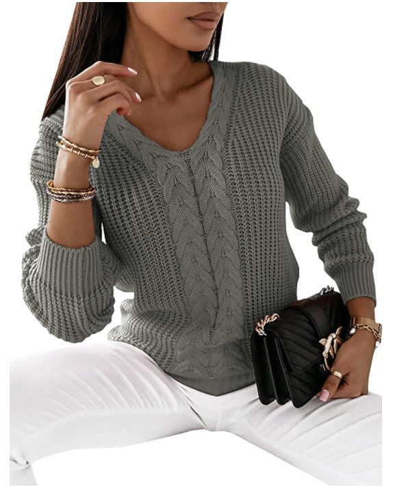 Women’s Cable-Knit V-Neck Sweater - CristianLavian