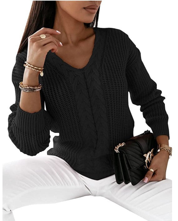 Women’s Cable-Knit V-Neck Sweater - CristianLavian
