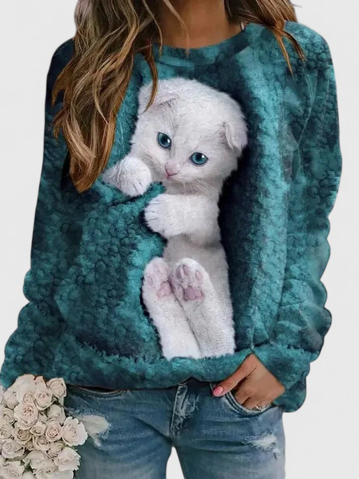 Women’s Cozy Kitten Print Sweatshirt