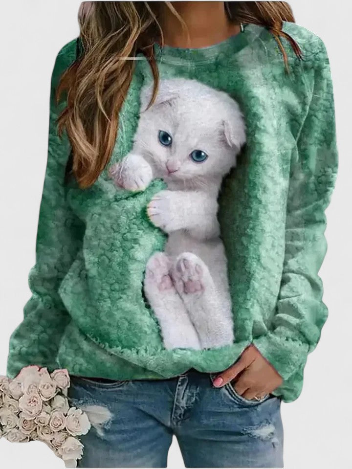 Women’s Cozy Kitten Print Sweatshirt