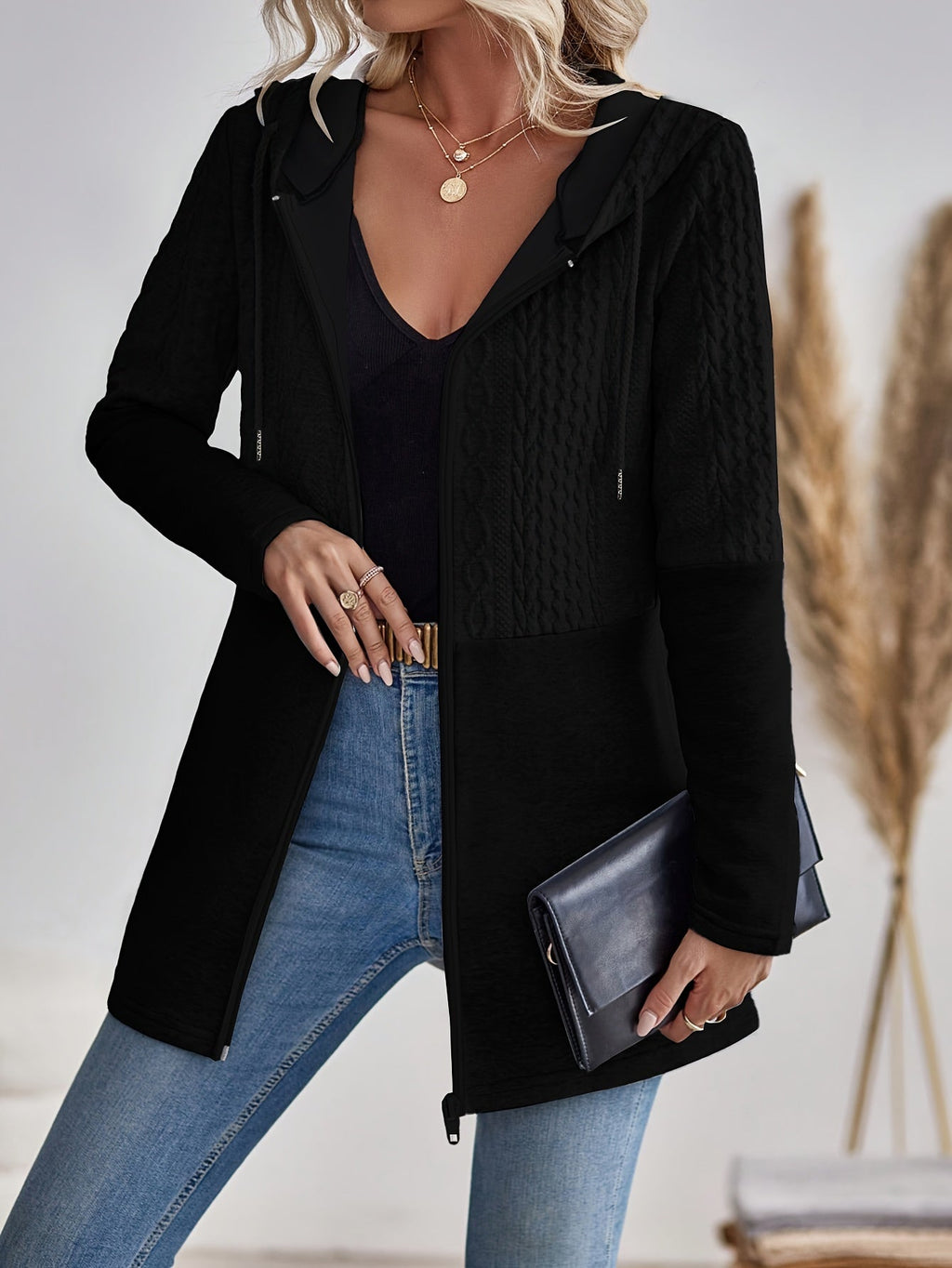 Women’s Textured Zip-Up Hooded Jacket - CristianLavian