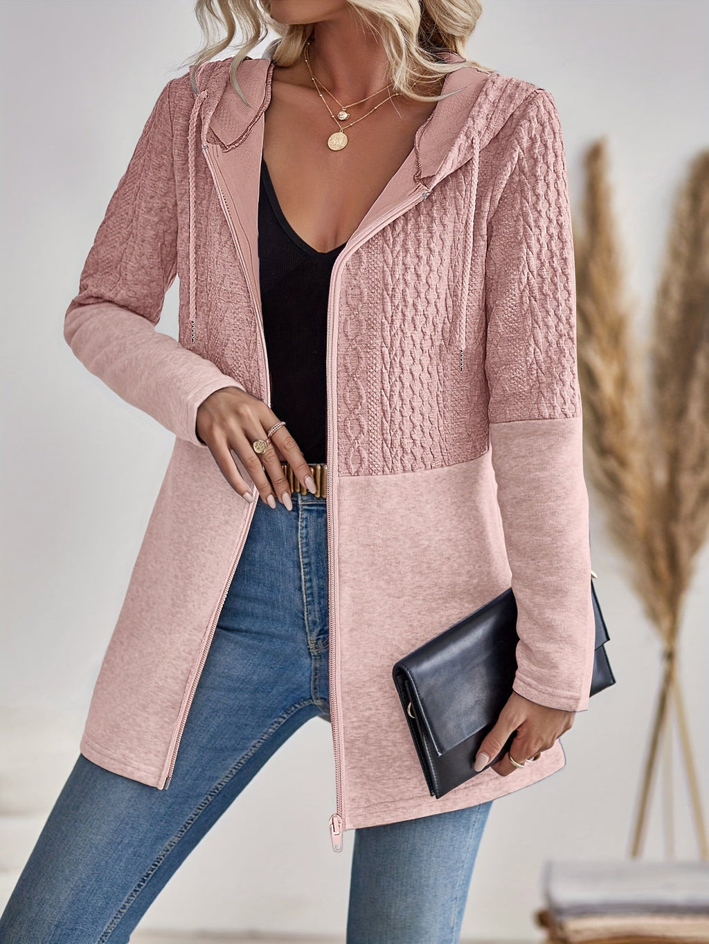 Women’s Textured Zip-Up Hooded Jacket - CristianLavian
