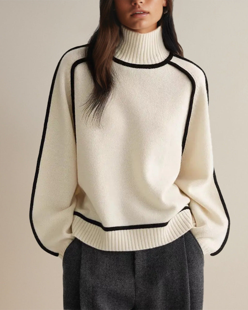 Cozy Contrast-Trim Turtleneck Sweater - CristianLavian